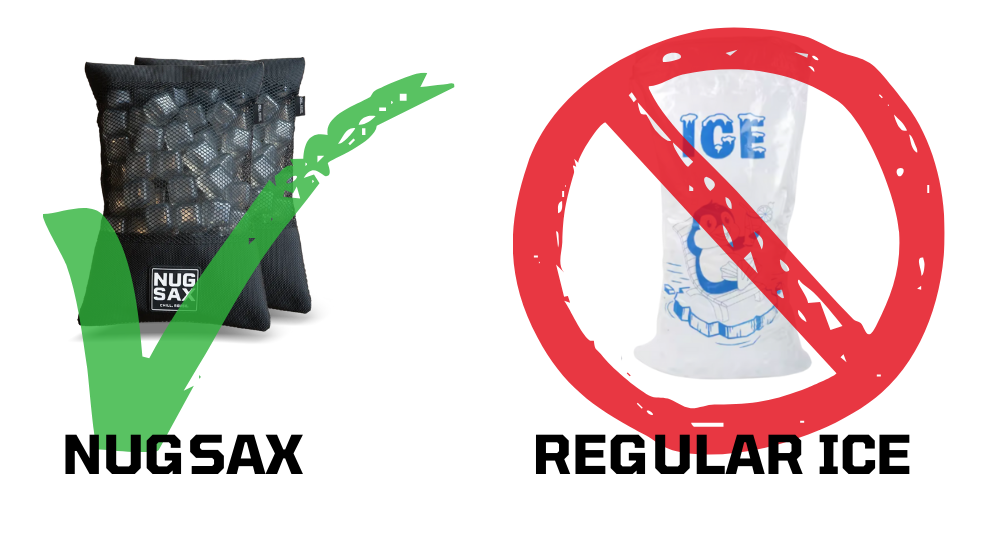 NUGSAX reusable ice cubes compared with regular bagged ice
