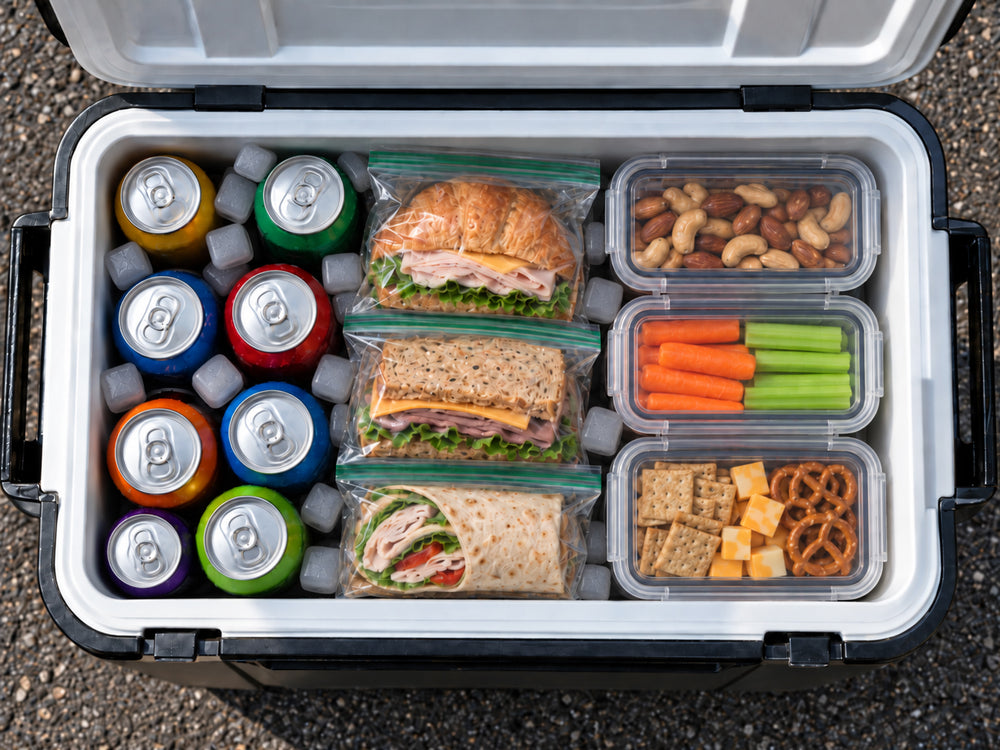 NUGSAX reusable ice efficiently packed around cooler contents